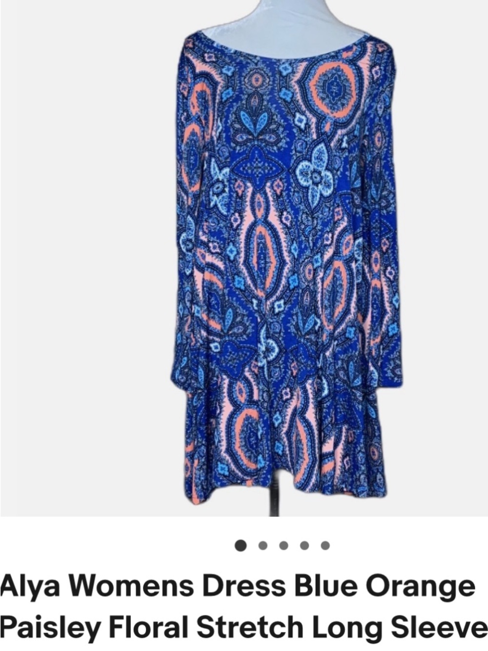 Alya Navy and Coral Paisley Long-Sleeve Dress
